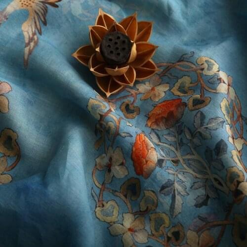 ] High-End Custom Vintage Printed Ramie Fabric Summer Gown Dress Hanfu Fabric