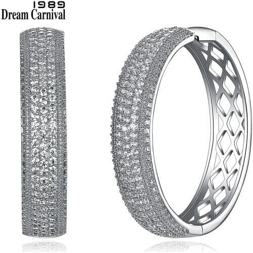 DreamCarnival1989 Fashion Hoop Earrings Rhodium Color Cubic Zirconia Women Luxury Wedding Anniversary Party Jewelries SE23883-WR