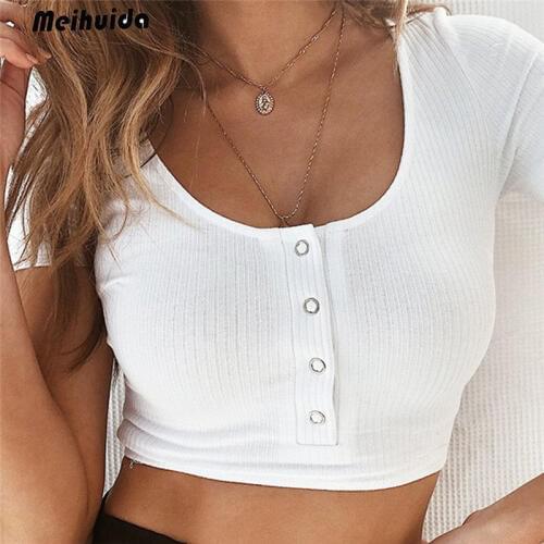 Knitted Camis For Women Crop Tops Sleeveless Casual Strap Tops Female Button Vest Camisole Summer Female Camis Short Shirts
