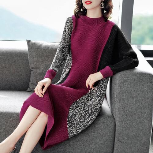 2021 Autumn O neck Vintage Midi Dresses Plus Size Long Sleeve Sweater Dress Elegant Women Bodycon Party Vestidos X347