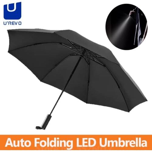 UREVO Automatic Reverse Folding Lighting Umbrella Anti UV Windproof Portable Cooling Sunny Rain Umbrella