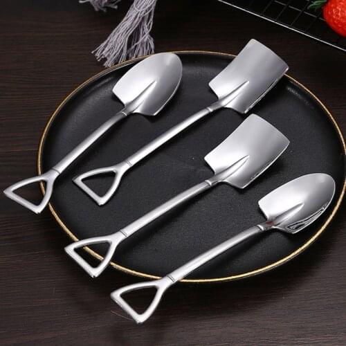 1/2/4pcs Retro shovel Flat coffee Ice cream Metal spoon creative Bar stainless steel 304 dessert Spoons Set Housewares kitchen