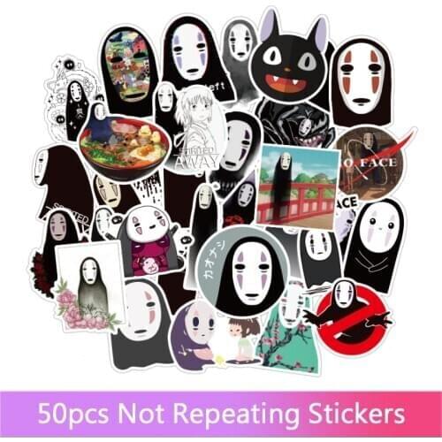 50pcs Faceless Man Spirited Away Stickers PVC Anime Spirited Away No Face Man Stickers Snowboard Laptop For Kids Gifts