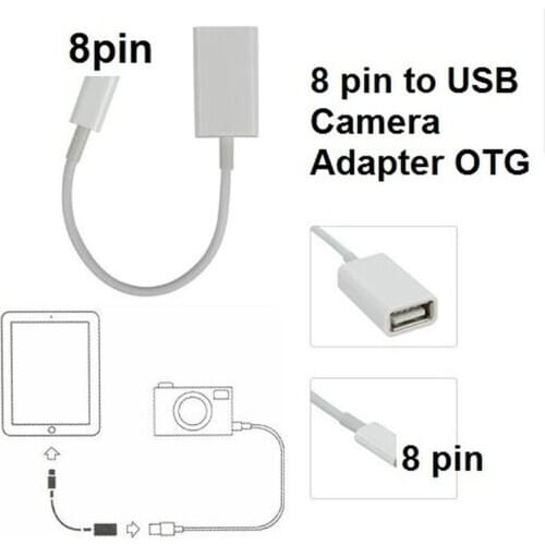 8Pin Male To USB Female OTG Adapter Cable for Camera Pad 4 Mini Air Support IOS 12