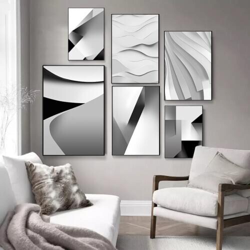 Abstract Geometric Art Canvas Painting Posters and Prints Minimalist Wall Grey Black Pictures For Living Room Bedroom Home Decor
