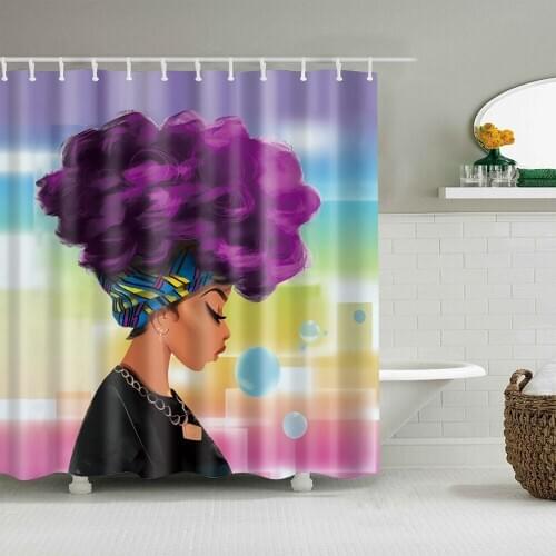 Dafield African Black Woman Shower Curtain Local Female with Necklace Earring and Ethnic Turban Ornaments Fabric With Hooks