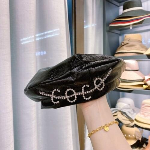 Spring Autumn New Style With Diamond Letters Luxury Berets Hat For Women Female Fashion Cute Girl Beret Painter Hat Black Cap