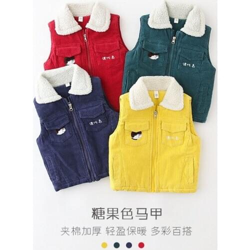 Kids vest New Childrens Cotton Thick Warm Vest Kids Girl Boy Candy Color Fleece Collar Pocket Zipper Corduroy boy formal vest