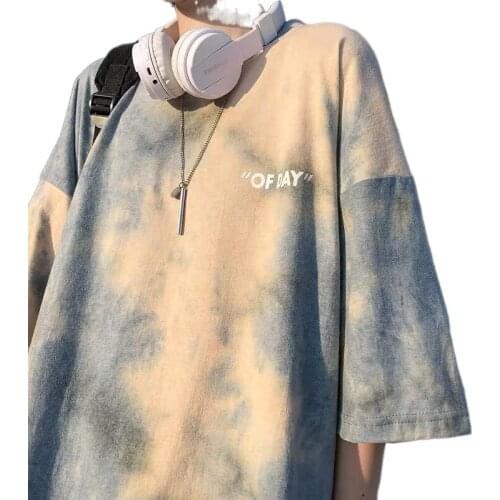 Summer new Korean version ins Harajuku style tie dyed short sleeve t-shirt mens and womens loose half sleeve top lovers' wear