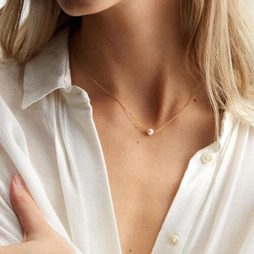 Classic Stainless Steel Necklace Simple Imitation Pearl Pendant Choker Necklace for women Chain Necklaces