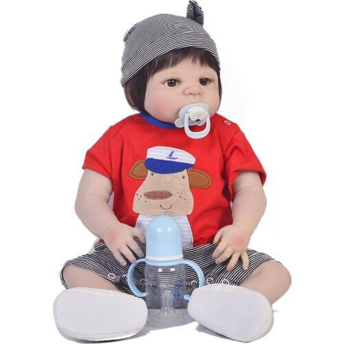 Reborn boy baby dolls full vinyl silicone reborn dolls for girls gift 23"57cm bebes reborn menino bonecas realista