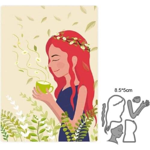 Woman Drinking Coffee Metal Cutting Dies Cut Die Mold Decoration Scrapbook die Paper Craft Knife Mould Blade Punch Stencils Dies