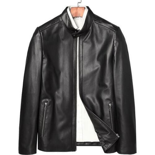 Promote Natural Sheepskin Leather Jacket Men Fashion Spring Leather Genuine Outwear Stand Collar Casual Leather Wear