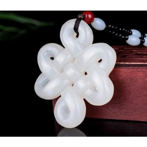 Natural white green jade pendant jade necklace jade Chinese knot necklaces men woman jade pendants jadeite jade necklace jewelry