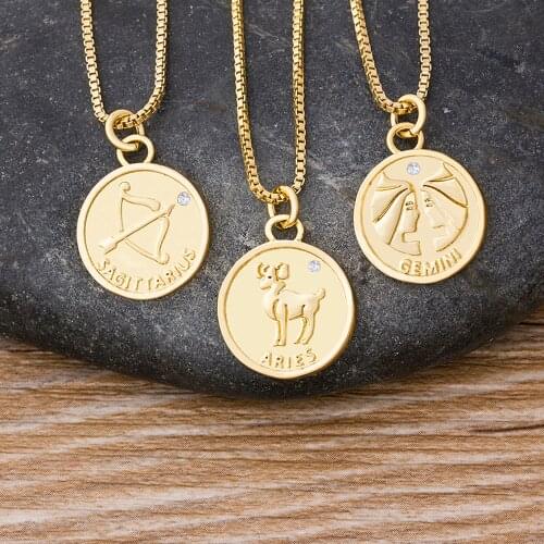 2021 New Fashion 12 Constellation Necklaces Pendant Charm Gold Chain Coin Choker Necklaces For Women Men Birthday Jewelry Gifts