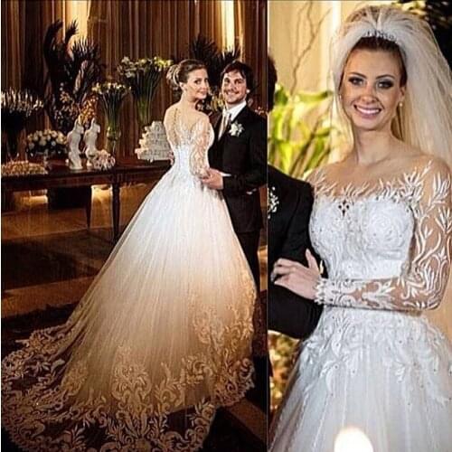 New Fashion Wedding Gowns 2016 A-Line Wedding Dress Appliques Long Sleeves Wedding Dresses Made in China