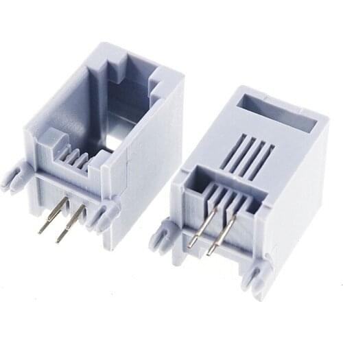 100 pcs Telephone Single Port RJ11 RJ10 RJ9 Jack Modular Connector 4P4C Right Angle Through Hole PCB Solder Unshielded