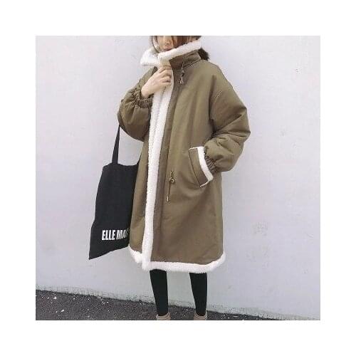 Harajuku student lamb wool coat getting winter mid - length Korean version loose thick chic lamb wool cotton coat