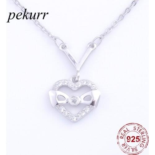 Pekurr 925 Sterling Silver Hollow CZ Gems Heart & Butterfly Bowknot Necklaces Pandents For Women Silver Chain Elegant Jewelry