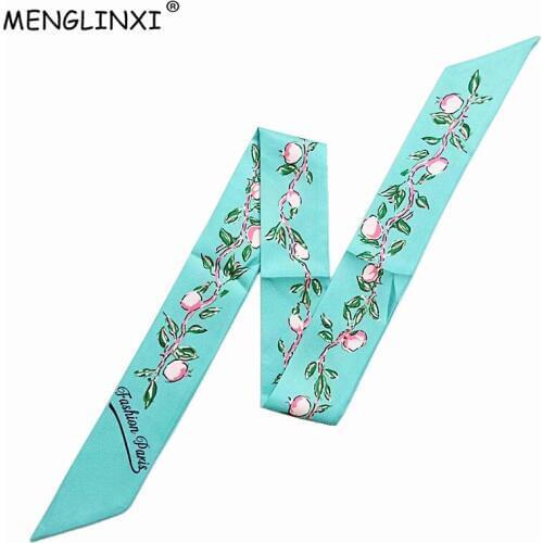 Peach Print Bag Scarf Silk 2020 New Luxury Brand Skinny Scarf For Women Head Scarf Long Handle Bag Scarves Wraps