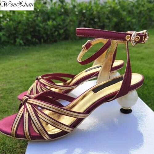 Very Soft Women Shoes Buckle Strap Comfortable lower heels Slingback Summer Office Lady Shoes Rhinestones sandals 35-43