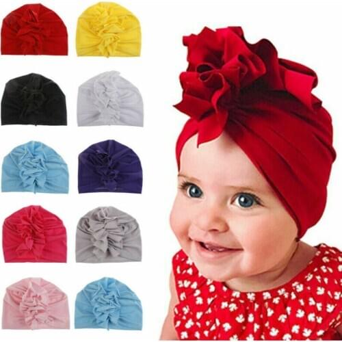 Toddler Kids Baby Girl Turban Cotton Beanie Solid Ruffle Candy Color Hat Cap Kids Accessories Head Wrap Adjustable India Hat Cap