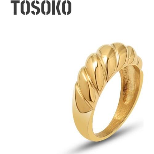 TOSOKO Stainless Steel Jewelry Ins Retro Thread Wave Casting Heavy Industry Ring Tail Ring BSA157