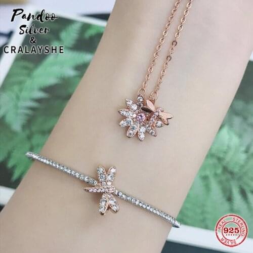Trend S925 Sterling Silver High Quality Jewelry 1:1 Copy,Swan ETERNAL FLOWER DragonFly Necklace For Women Elegant Gift With Logo