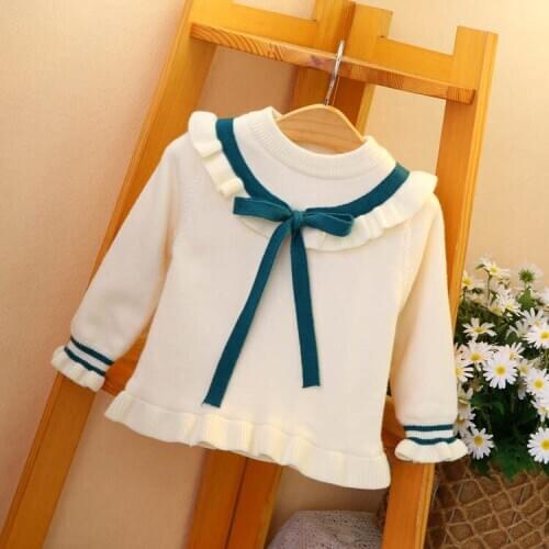 2020 Baby Girls Knitted Sweater Cute Ruffles Bow Princess Sweater Fashion Girl Kids Jackets Tops Children Clothes Outfits