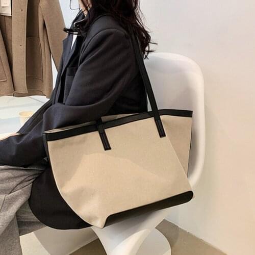 Women Girls Large Capacity Canvas Tote Bag Japanese Style Vintage Casual Simple Solid Color Business Shoulder Handbag