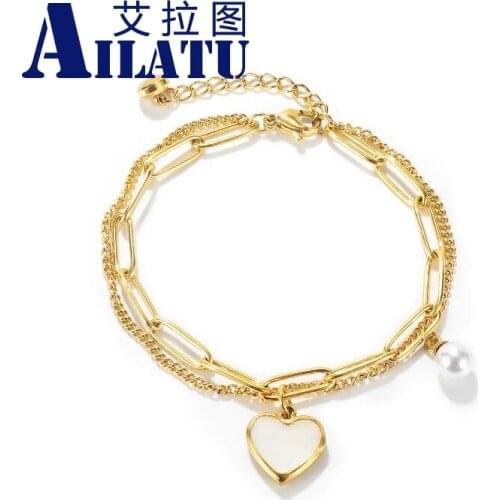 Ailatu Stainless Steel Love Heart Bracelets For Women Party Gift Fashion Joyas de Chain Charm Bracelets Jewelry Wholesale