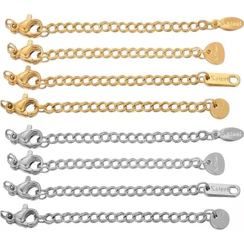 10pcs Stainless Steel Extension Extended Tail Chains Lobster Clasps Connectors DIY Necklace Jewelry Making Accessories Supplies