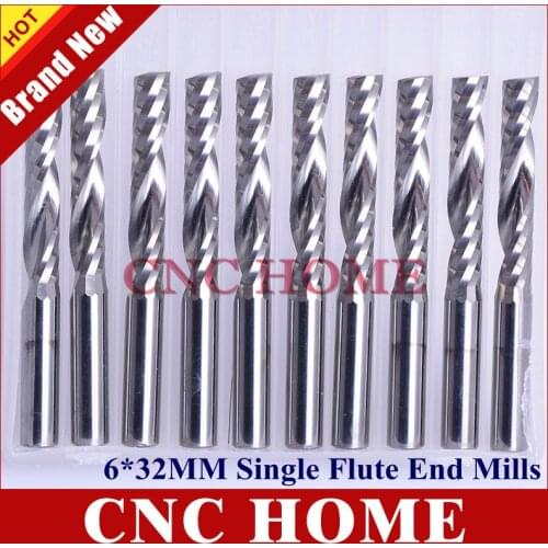 10pcs/lot 6*32mm One Flute Carbide CNC Router Bits for Wood, Milling Cutter, Clean Cutting on Acryl Sheet Engraver