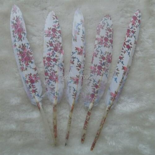 50PCS/LOT!9-15CM Plum blossom Printed Goose Feathers,White Feathers with flowers printed,feathers for Party Decor,Dream Catcher