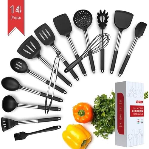 9/15Pcs Cooking Utensils Set Stainless Steel Silicone Kitchen Utensil Set Non-stick Spatula with Storage Box Cooking Tools Gift