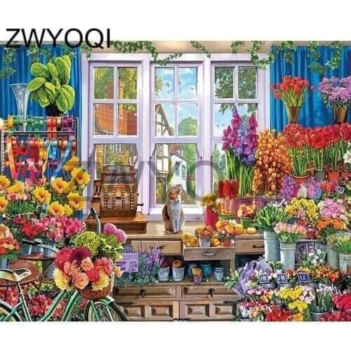 5D DIY Diamond painting Full Round Diamond embroidery Cross stitch flower shop Full Square Diamond mosaic flower shop bicycle