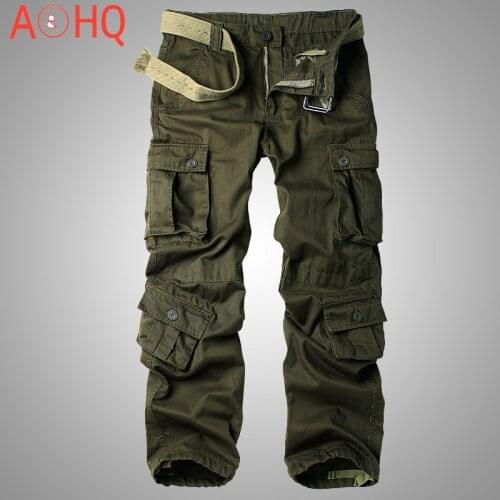 Mens Cotton Military Cargo Pants, 8 Pockets Casual Work Combat Trousers Male Military Army Camo Cargo Pants Plus Size 40 42 44