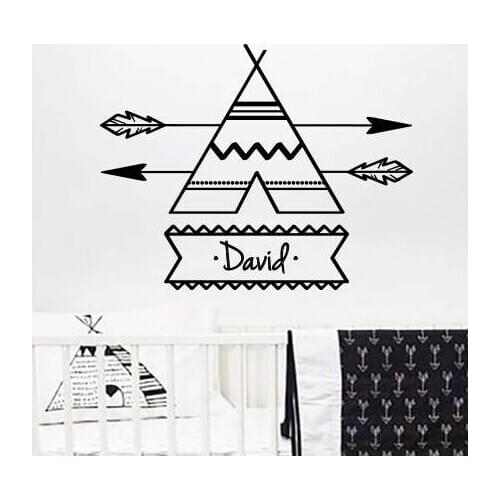 Nursery Decor Teepee Arrow Customized Name Wall Sticker Personalized Name Tribal Arrows Wall Decal Bohemian Arrow Murals AY1258
