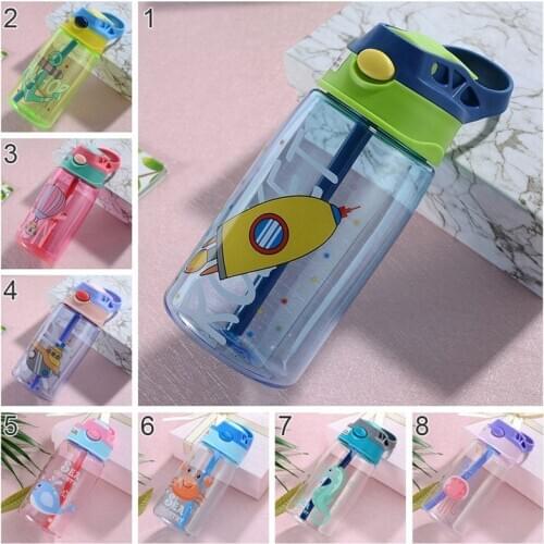 Cute Cartoon Children Kids Plastic Cup Straw Cup 480ML Baby Students School Drinking Water Kid Bottle Leak Proof