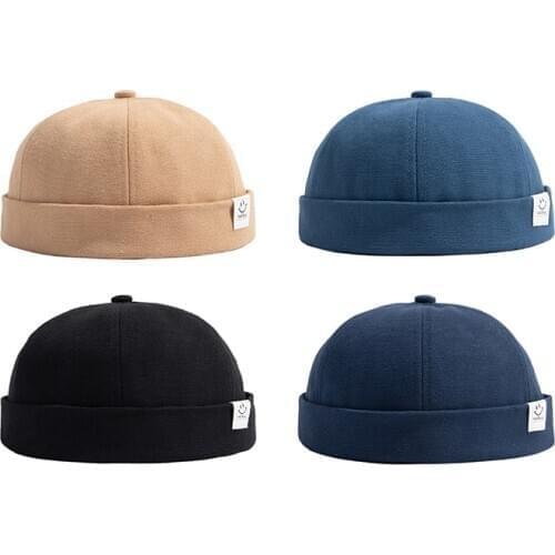 Men Hats Women Docker Cap Beanie Sailor Worker Hat Rolled Cuff Brimless Adjustable Smiley Embroidery Hip Hop Harajuku Casual