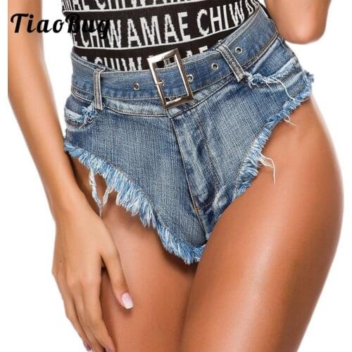 Denim Bikini Shorts Women High Waist Hot Jeans Beachwear Sexy Pole Dance Shorts Club DJ Dance Wear