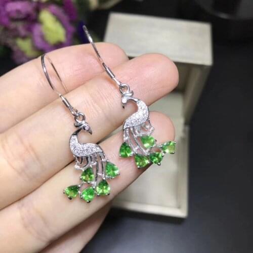 Natural Tsavorite Elegant lovely Peacock drop earrings Natural green garnet earrings S925 silver female party fine gift jewelry