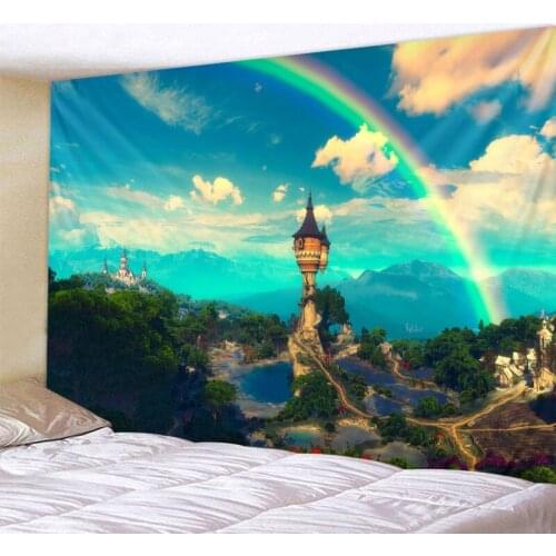 Mandala Tapestry Wall Hanging Classical Castle Fairy Tale Hippie Beach Throw Rug Carpet Bohemian Home Art Psychedelic Decor