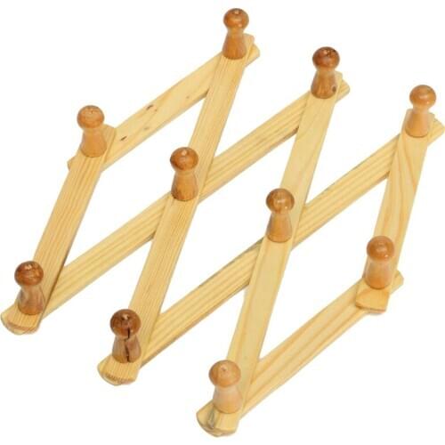 Hot XD-Accordion Wall Hanger 10 Hooks Pack Of 2 Natural Wood Wall Mounted Expandable Accordion Peg Coat Rack Hanger 2 Pack