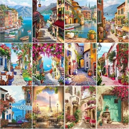 HUACAN Pictures By Numbers City Landscape Frame Painting By Numbers Town On Canvas DIY Home Decoration DIY Gift 60x75cm
