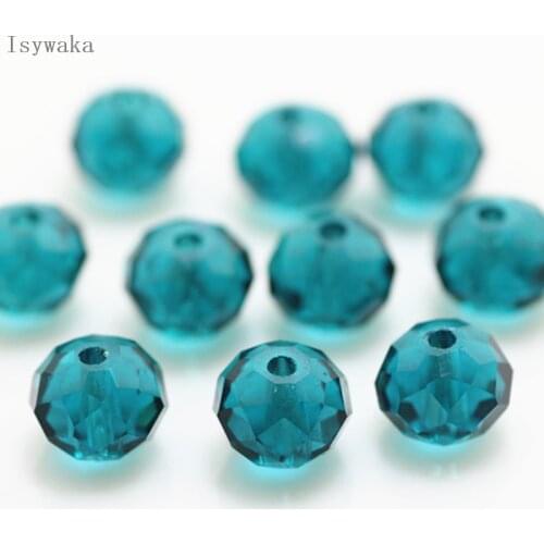 Isywaka Green Blue Color 6*8mm 65pcs Rondelle Austria faceted Crystal Glass Bead Loose Spacer Round Bead for Jewelry Making