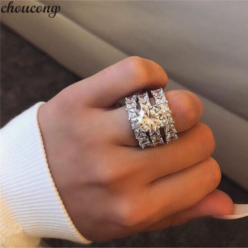 Choucong 3-in-1 Statement Ring sets 925 Sterling Silver Princess cut AAAAA cz Engagement Wedding Band Rings For Women Jewelry