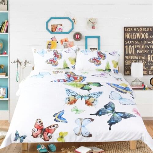 Cute Butterflies Duvet Cover 3D Butterfly Collection Bedding Set Queen Bedclothes Colorful Bed Cover 3pcs Zipper
