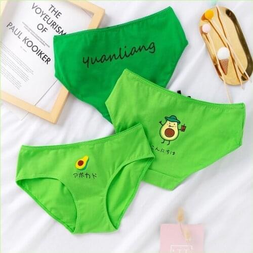 Cute Womens Cotton Briefs Green Avocado Woman Underwear Breathable Panties Female Comfort Lingerie Skin-Friendly Underpant