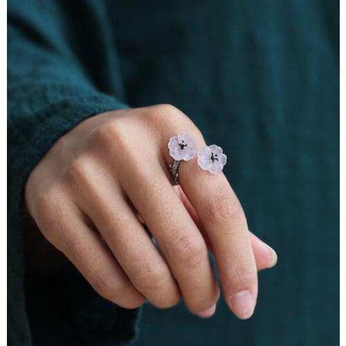 Trendy artistic rings for women,925 sterling silver ring Double Clear Crystal Flower,Party wedding fine jewelry bridal gift